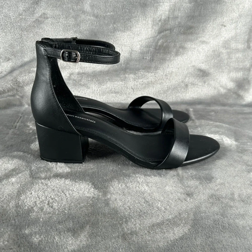 Amazon Essentials Womens Two-Strap Block Heel Sandals Black 10 Wide AE-W-SS-01